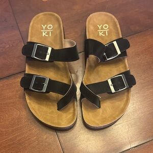 Yoki Black Double Buckle Slide Sandals